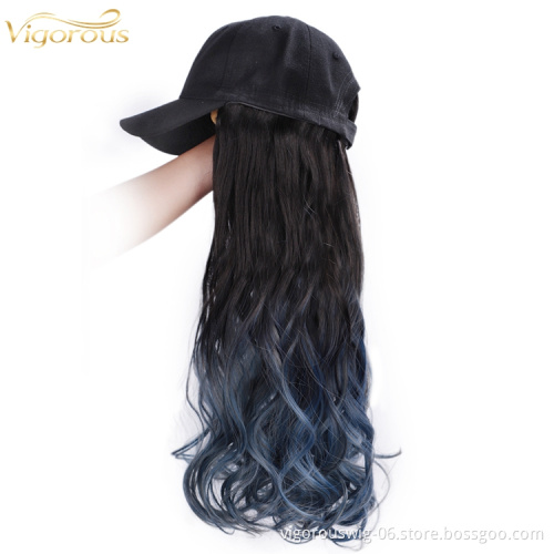 Hair Wavy Extensions Wig Baseball Hat Wig Long Wave curly Brown Wholesale Black Women Wig Hats